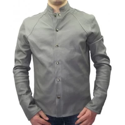 Chemise cuir homme agneau stretch gris modèle Patrice