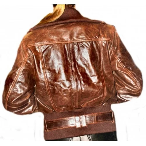 Blouson femme en cuir de vachette couleur chataîgne modèle Jess