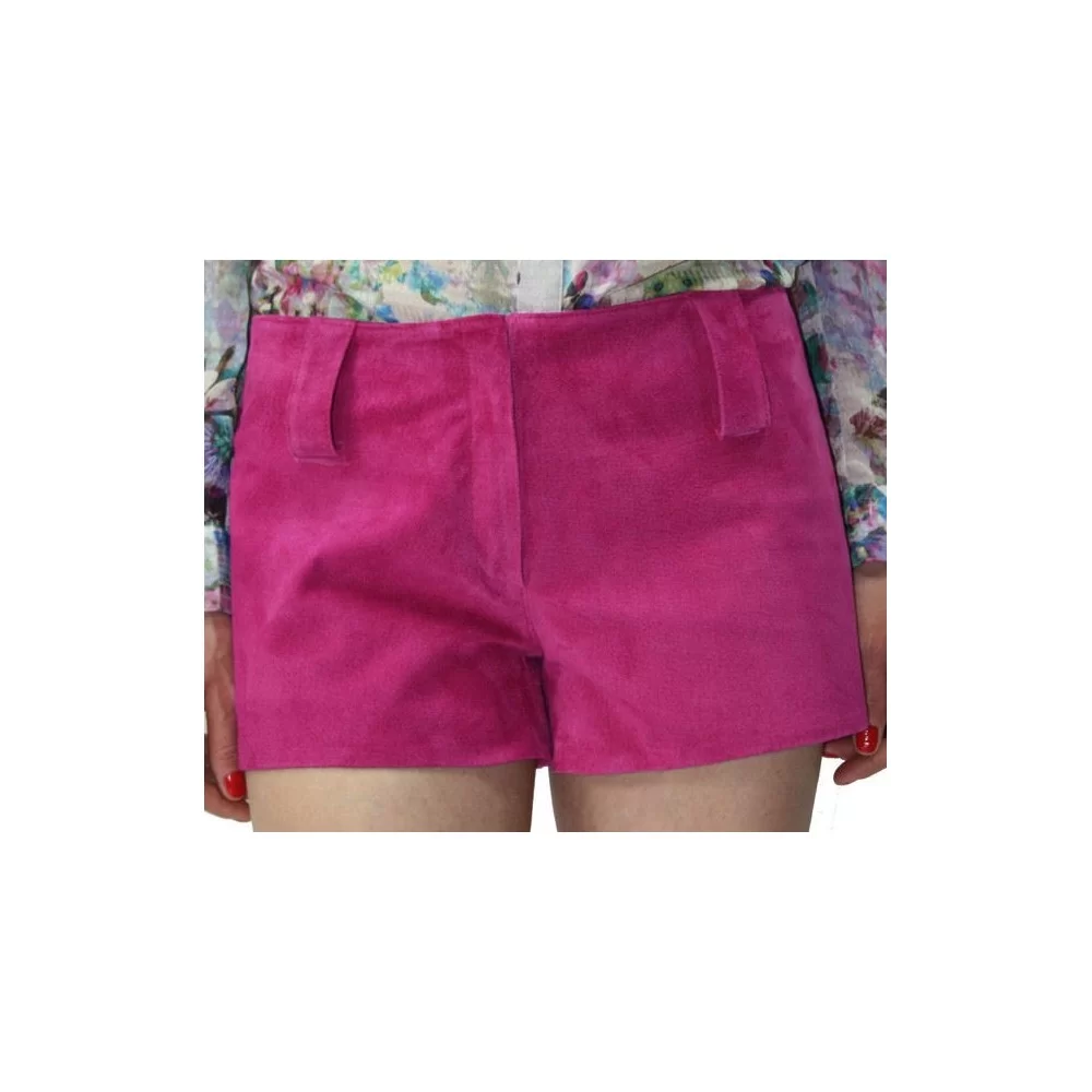 Short en agneau velours façon daim rose femme modèle Daisy