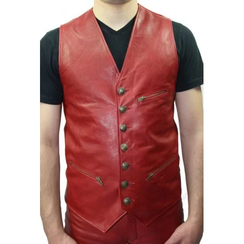 Gilet cuir homme agneau modèle Lario cuir rouge à l'avant et agneau velours rouge à l'arriere