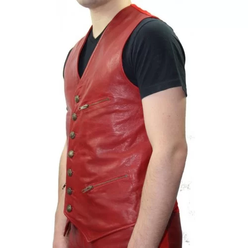 Gilet cuir homme agneau modèle Lario cuir rouge à l'avant et agneau velours rouge à l'arriere