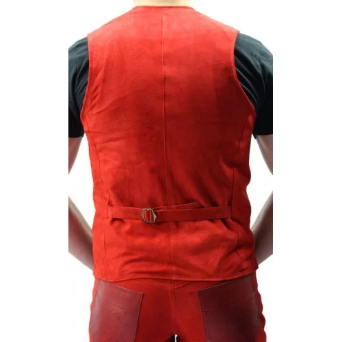 Gilet cuir homme agneau modèle Lario cuir rouge à l'avant et agneau velours rouge à l'arriere