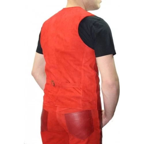 Gilet cuir homme agneau modèle Lario cuir rouge à l'avant et agneau velours rouge à l'arriere