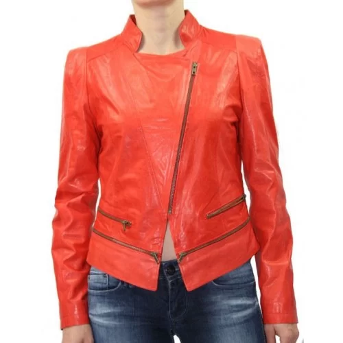 Blouson cuir femme agneau rouge modèle Belida