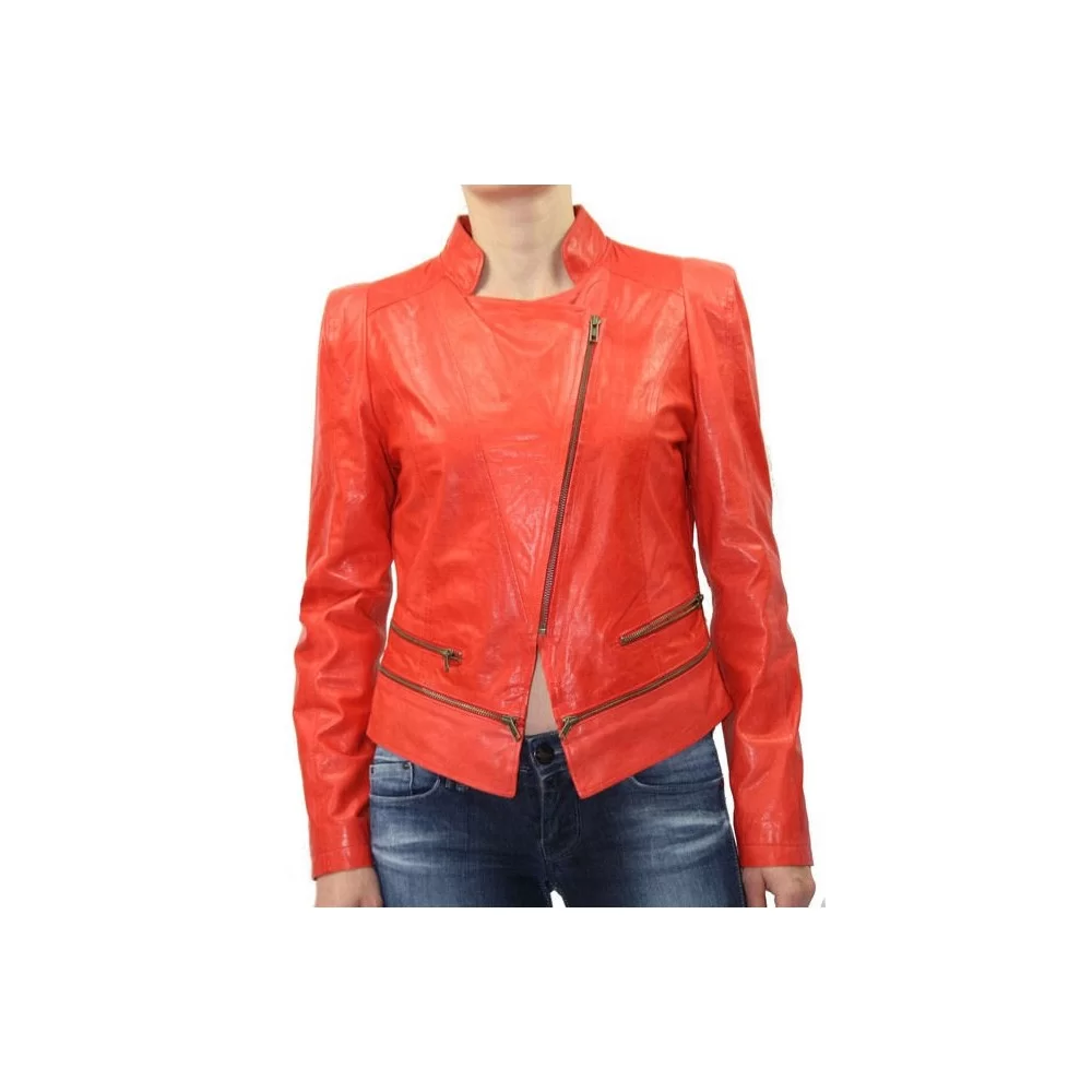 Blouson cuir femme agneau rouge modèle Belida