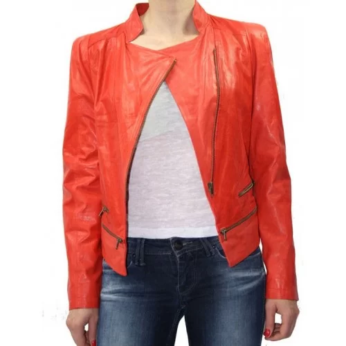 Blouson cuir femme agneau rouge modèle Belida