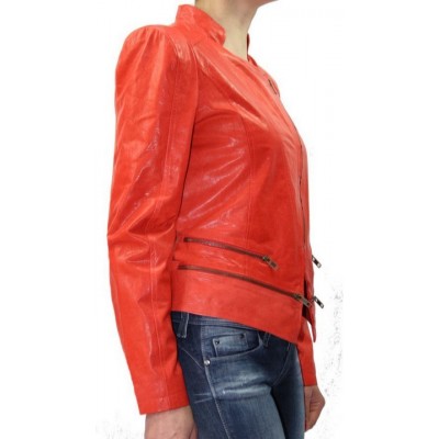 Blouson cuir femme agneau rouge modèle Belida