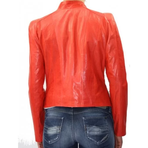 Blouson cuir femme agneau rouge modèle Belida