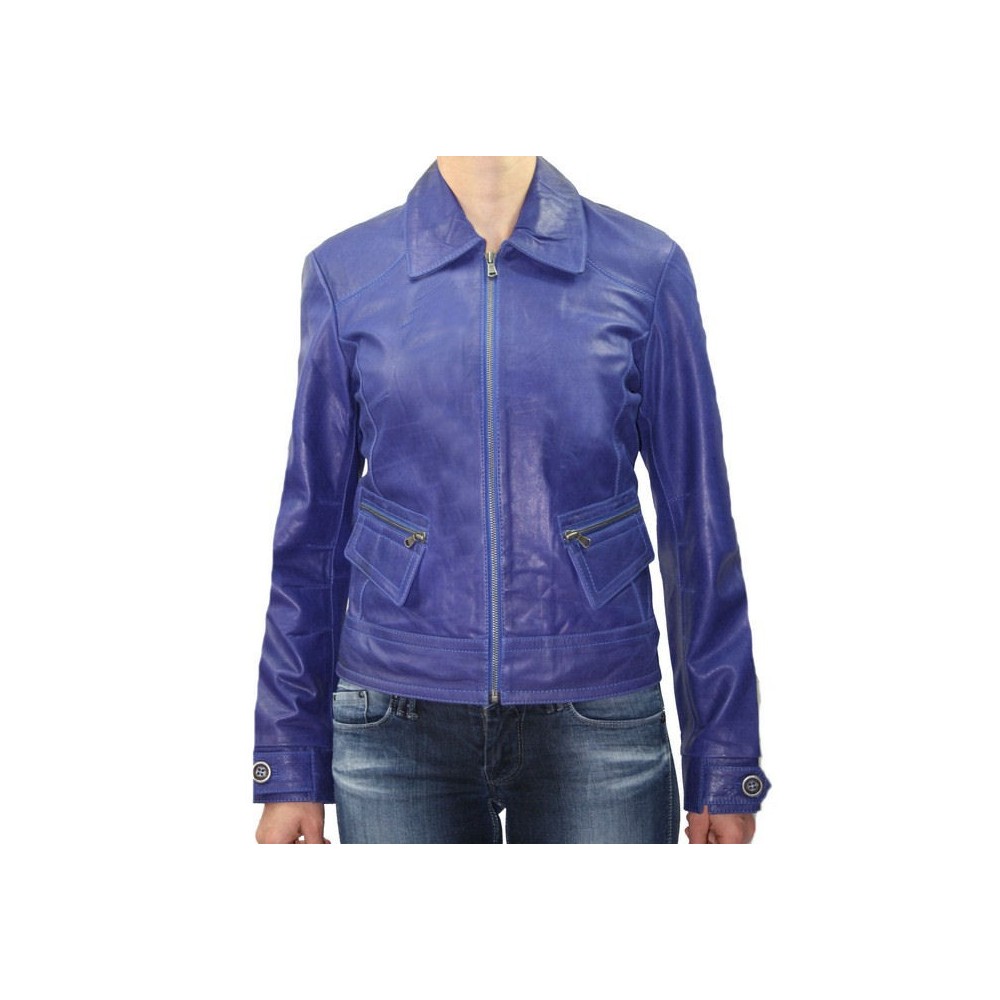 Blouson cuir femme agneau violet modèle Mardge