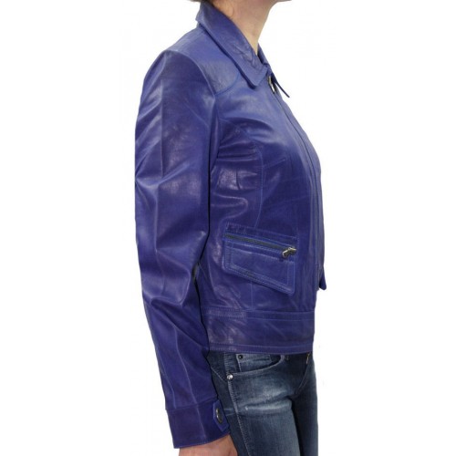 Blouson cuir femme agneau violet modèle Mardge