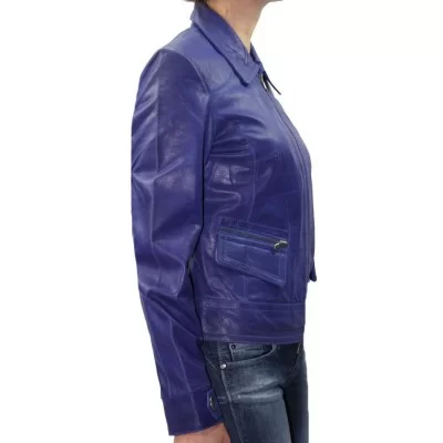 Blouson cuir femme agneau violet modèle Mardge