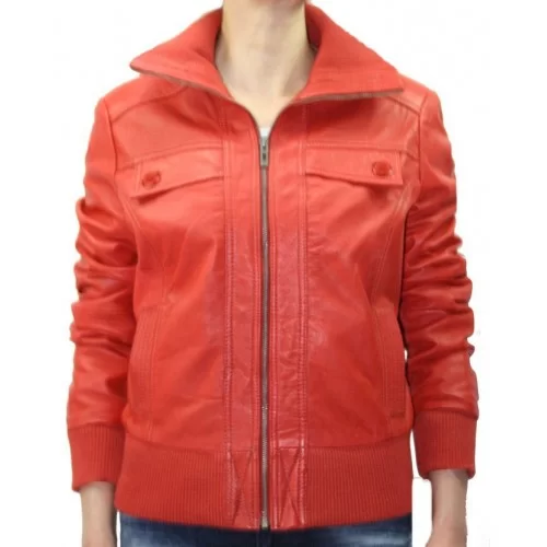 Blouson cuir femme agneau rouge modèle Dika