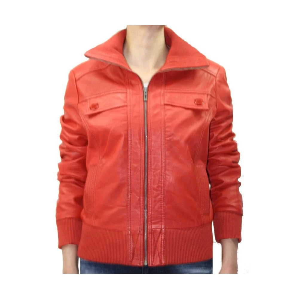 Blouson cuir femme agneau rouge modèle Dika