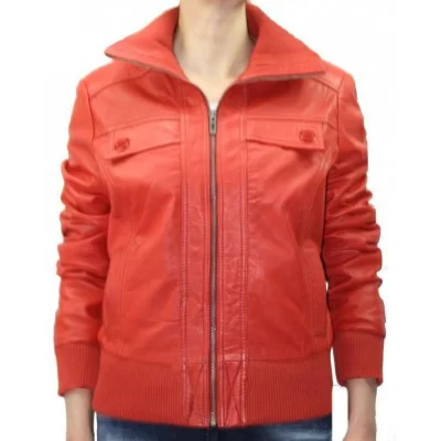 Blouson cuir femme agneau rouge modèle Dika