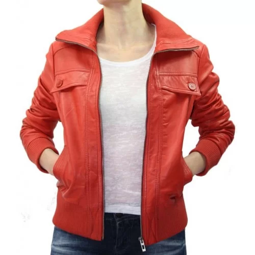 Blouson cuir femme agneau rouge modèle Dika