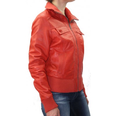 Blouson cuir femme agneau rouge modèle Dika
