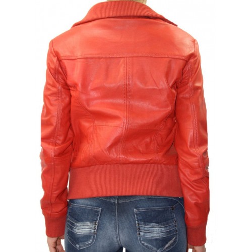 Blouson cuir femme agneau rouge modèle Dika