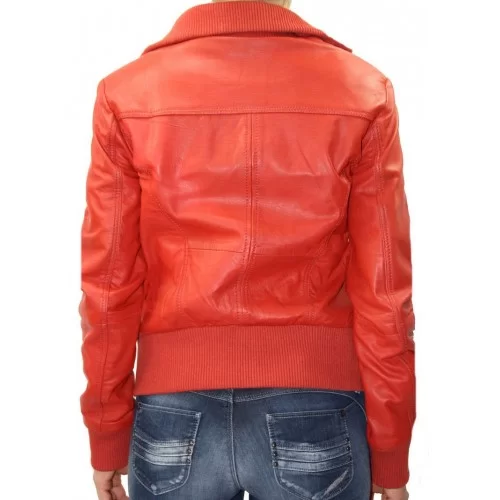 Blouson cuir femme agneau rouge modèle Dika