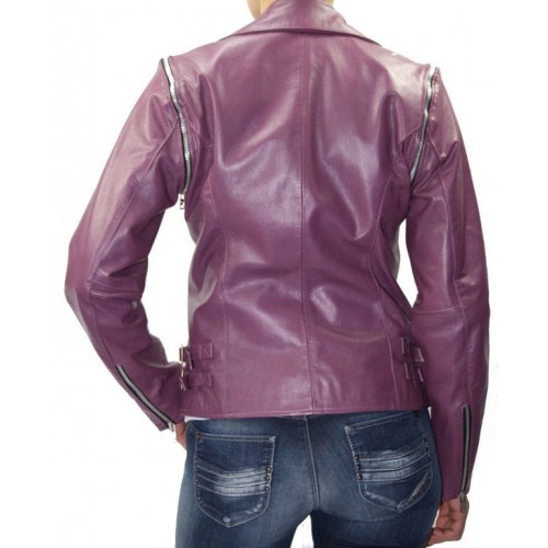 Blouson perfecto cuir femme  manches amovibles modèle Atela agneau violet