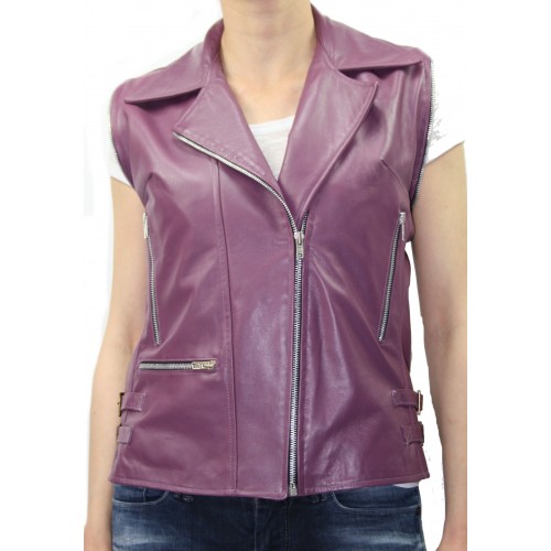 Blouson perfecto cuir femme  manches amovibles modèle Atela agneau violet