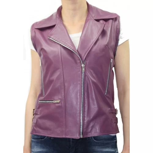 Blouson perfecto cuir femme manches amovibles modèle Atela agneau violet