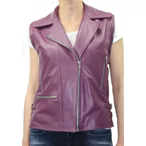 Gilet cuir type perfecto agneau violet modèle Forela