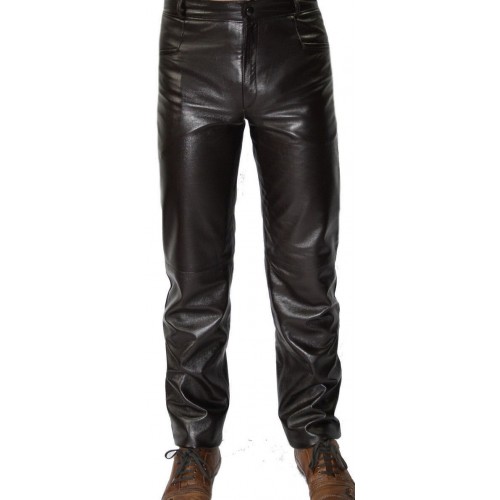 Pantalon cuir homme en agneau plongé couleur noir  modèle Joris