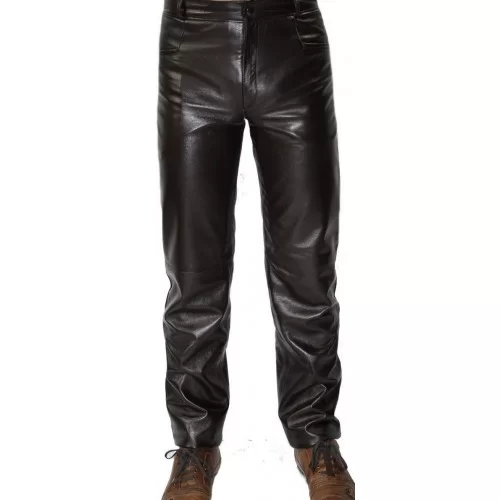 Pantalon cuir homme en agneau plongé couleur noir modèle Joris