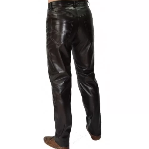 Pantalon cuir homme en agneau plongé couleur noir modèle Joris