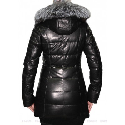  Trois quart doudoune cuir femme col renard  modèle Ursula