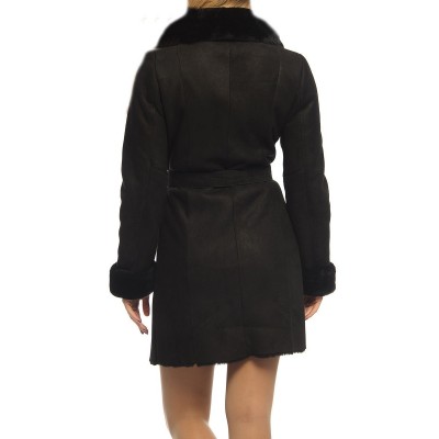 Trois quart femme croisé mouton retourné  noir modèle Virginie