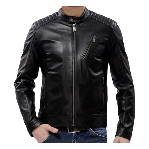 Blouson homme cuir agneau noir col officier modèle Barny