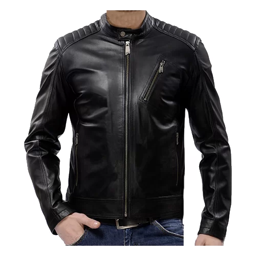 Blouson homme cuir agneau noir col officier modèle Barny