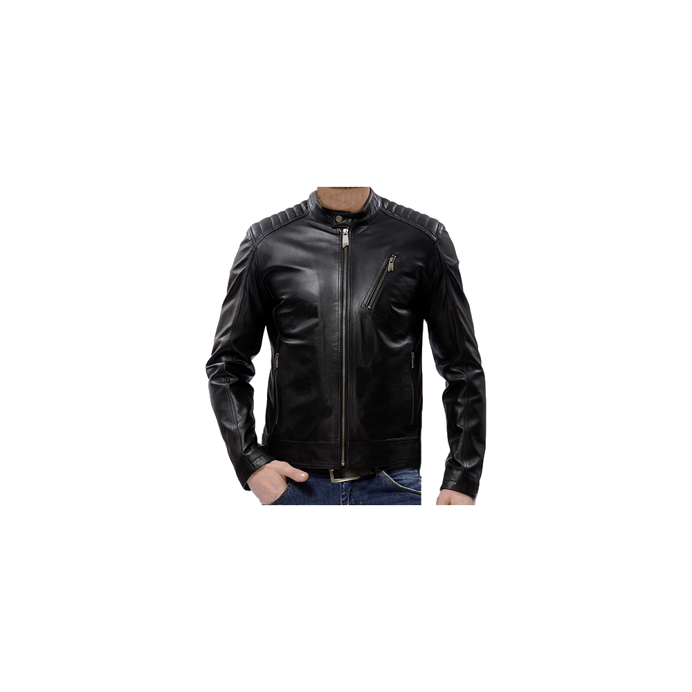 Blouson homme cuir agneau noir col officier modèle Barny
