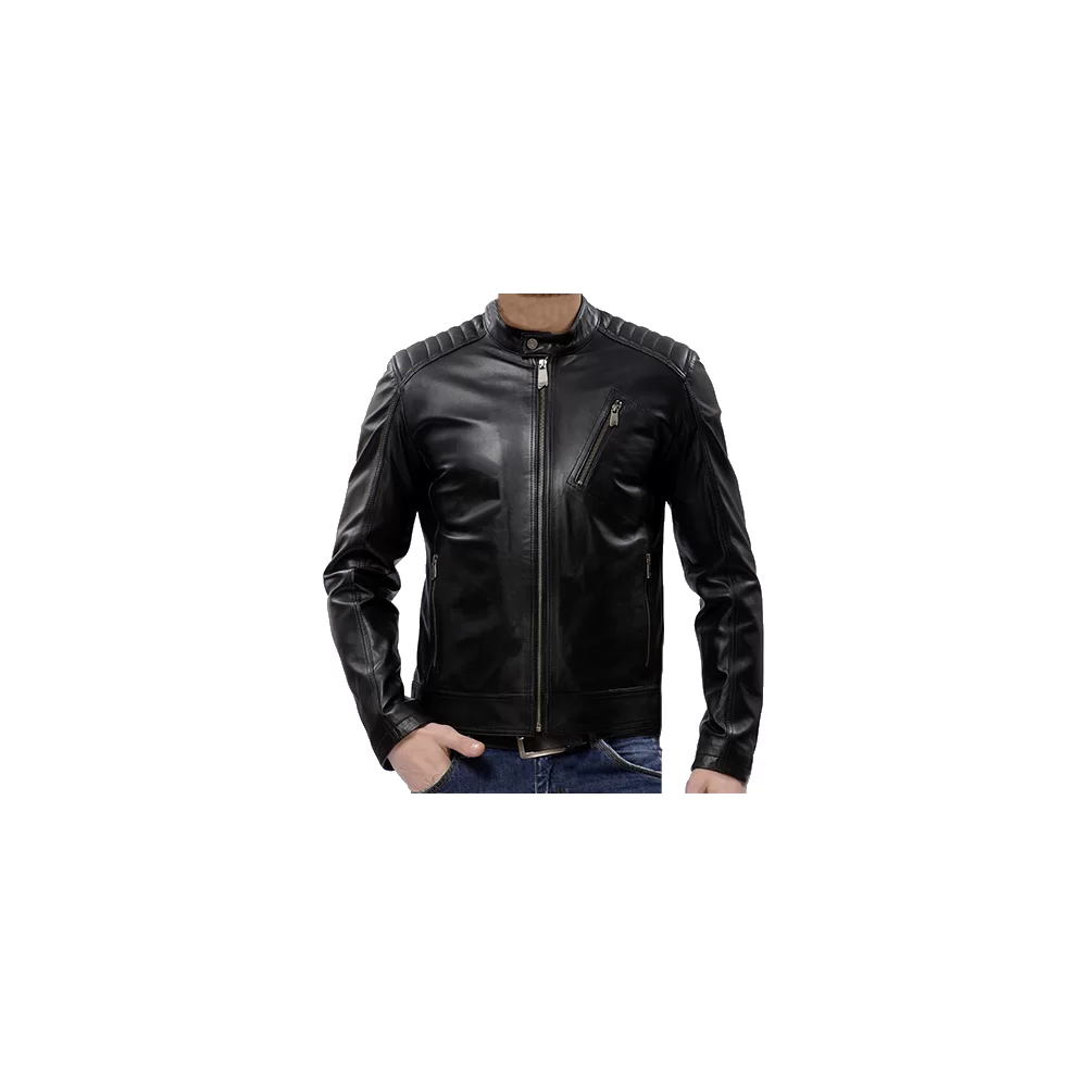 Blouson homme cuir agneau noir col officier modèle Barny