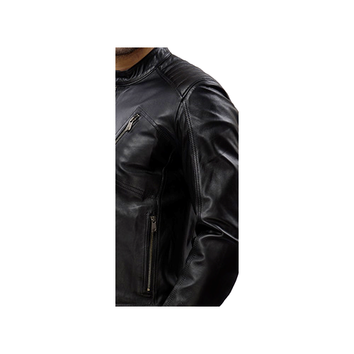 Blouson homme cuir agneau noir col officier modèle Barny