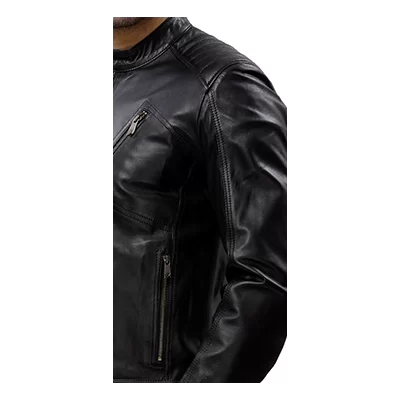 Blouson homme cuir agneau noir col officier modèle Barny