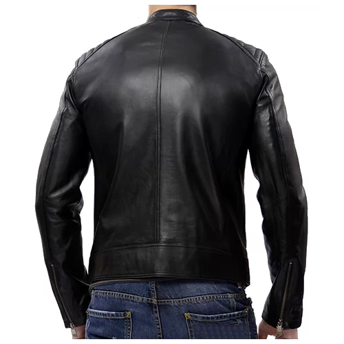 Blouson homme cuir agneau noir col officier modèle Barny