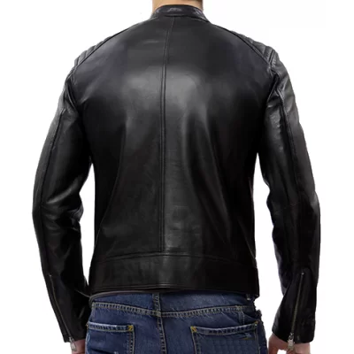 Blouson homme cuir agneau noir col officier modèle Barny