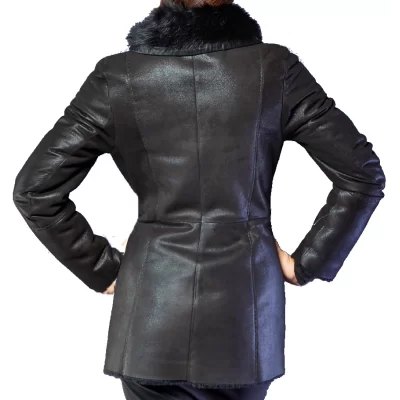 Veste femme peau lainé aspect huilé couleur noir modèle Véronica