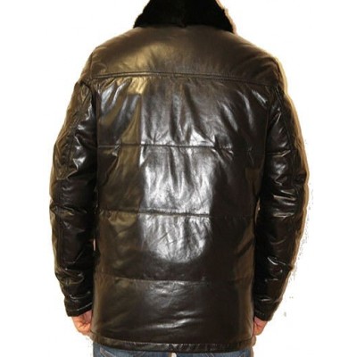 Trois quart doudoune cuir homme agneau noir col mouton amovible modèle Flash