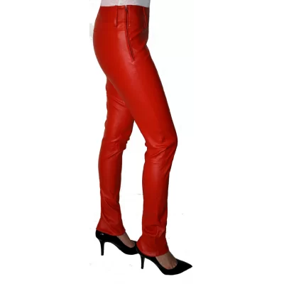 Pantalon cuir femme agneau plongé stretch rouge modèle Mity