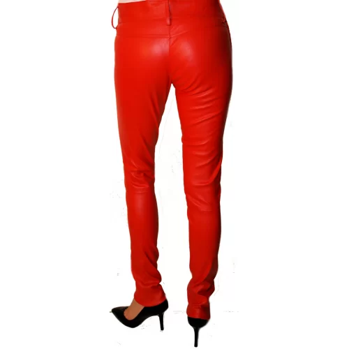 Pantalon cuir femme agneau plongé stretch rouge modèle Mity