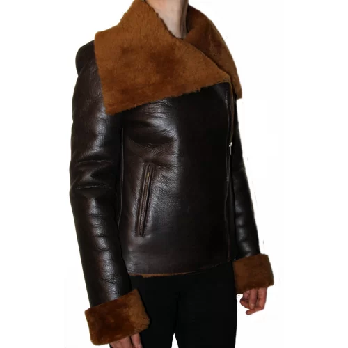 Blouson style bombardier mouton retourné marron modèle Bridgeta