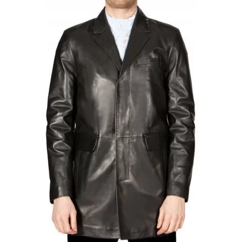 Veste cuir homme style redingote agneau noir modèle Prince