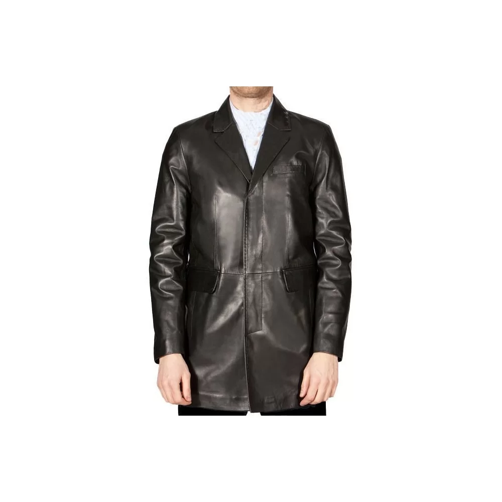 Veste cuir homme style redingote agneau noir modèle Prince