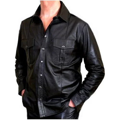 Chemise cuir homme agneau noir modèle Germane