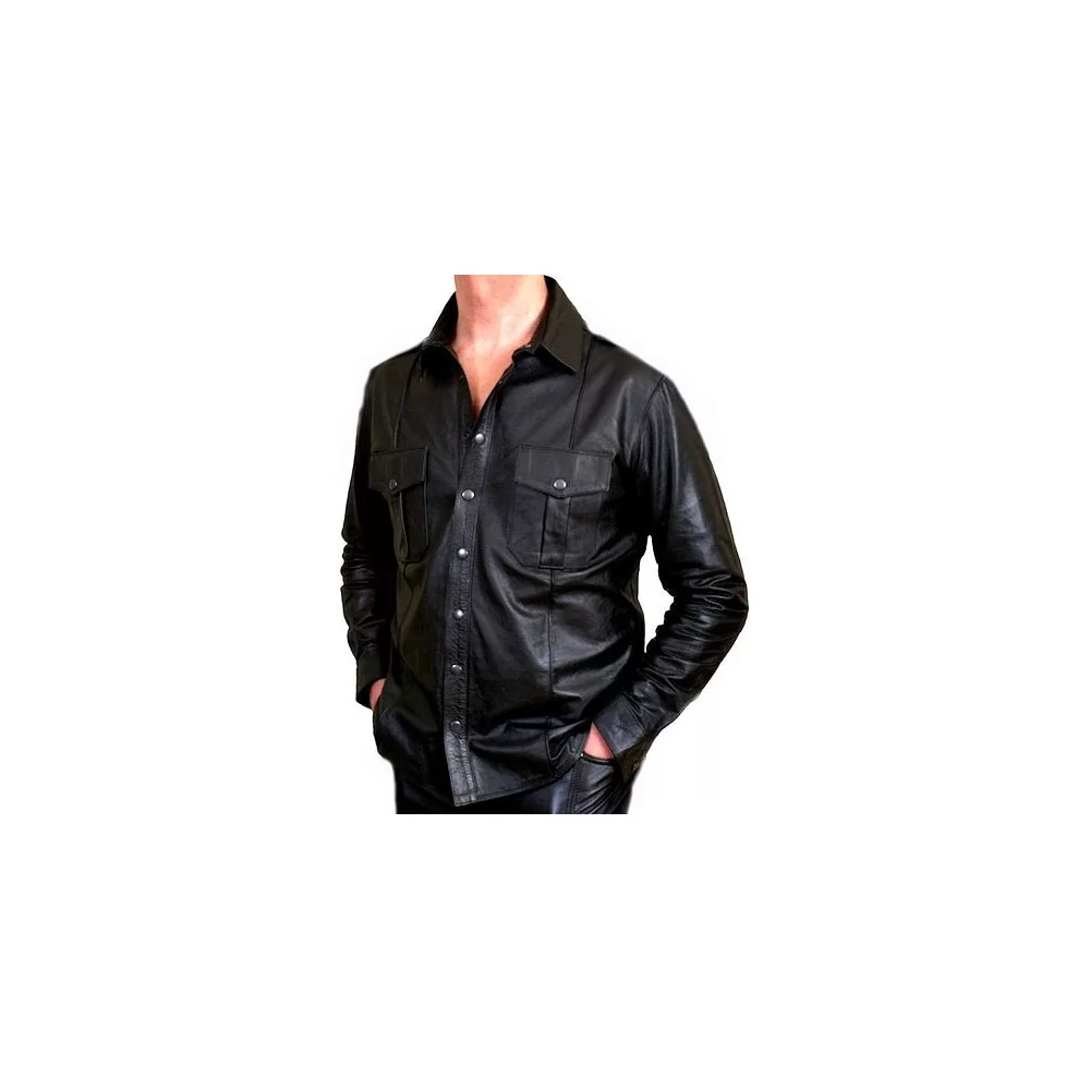 Chemise cuir homme agneau noir modèle Germane