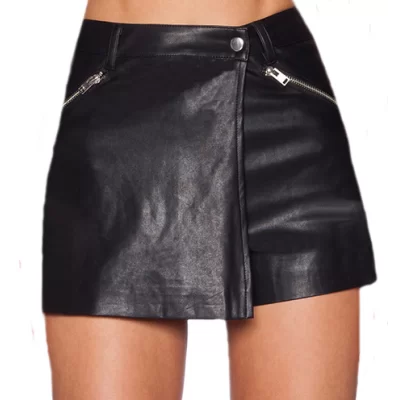 mini jupe short portefeuille en cuir d'agneau modèle Noali