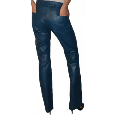 Pantalon cuir femme bas large agneau bleu modèle Delia 